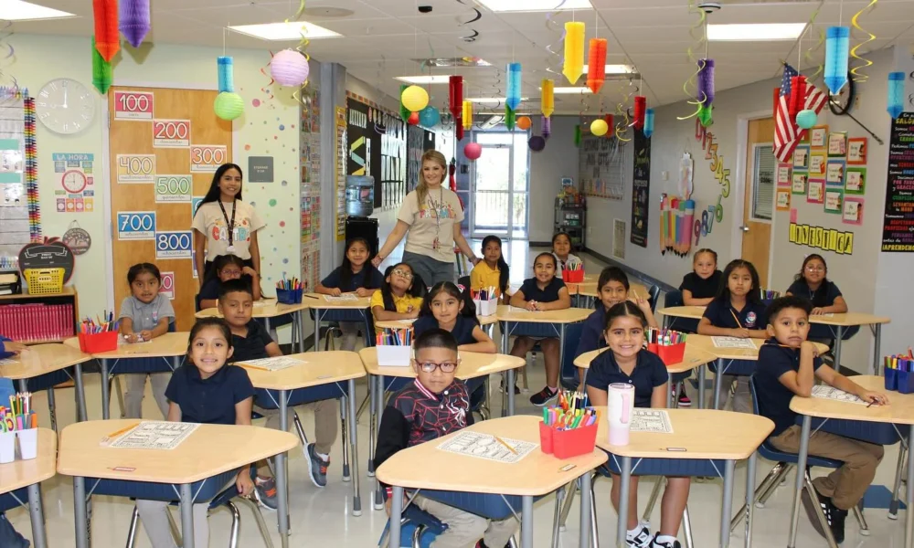 Charter school classroom with happy students