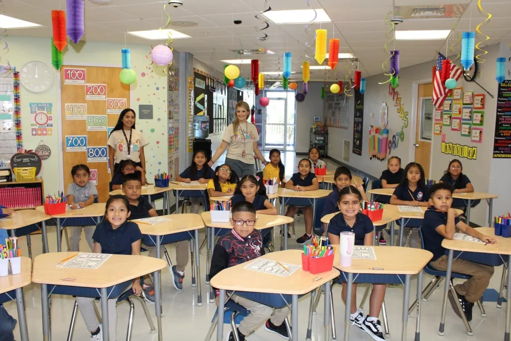 Charter school classroom with happy students